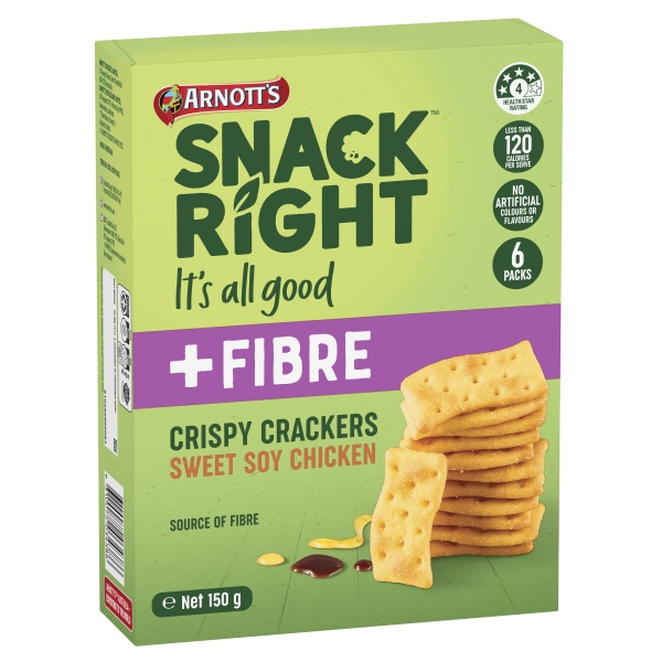 Arnott's Snack Right Crispy Crackers Sweet Soy Chicken 6 Pack 150g