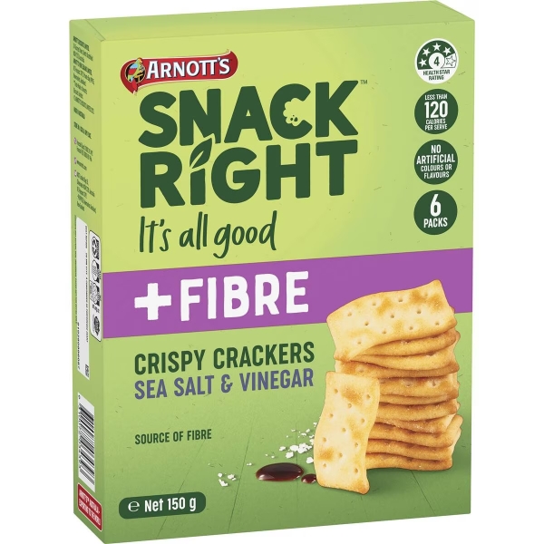 Arnott's Snack Right Crackers Salt & Vinegar 6 Pack 150g