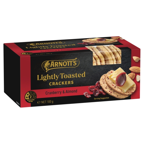 Arnott's Lightly Toasted Crackers Cranberry & Almond 100g