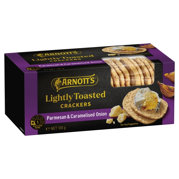 Arnott's Lightly Toasted Crackers Parmesan & Caramelised Onion 100g