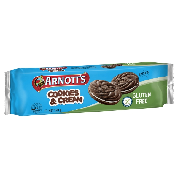 Arnott's Cookies & Cream Gluten Free 120g