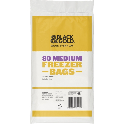 Black & Gold Medium Freezer Bags 25cm x 35cm 80 Pack