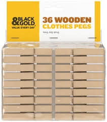 Black & Gold Pegs Wooden 36 Pack
