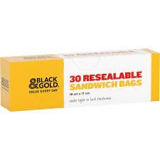 Black & Gold Resealable Sandwich Bags 30 Pack