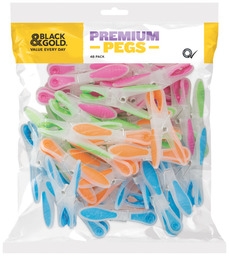 Black & Gold Pegs Clothes Premium 48 Pack
