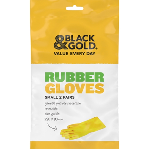 Black & Gold Rubber Gloves Small 2 Pairs