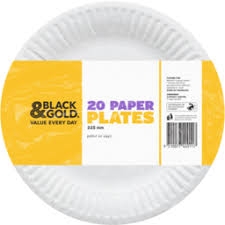 Black & Gold Disposable Plates Paper Uncoated 225mm 20 Pack
