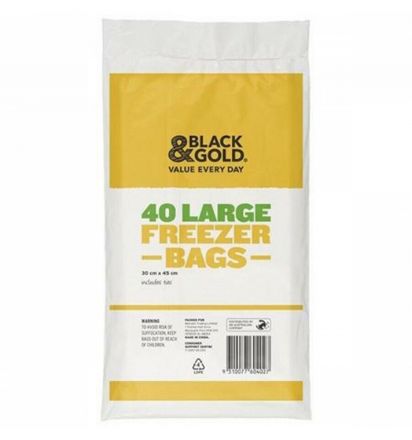 Black & Gold Large Freezer Bags 30cm x 45cm 40 Pack