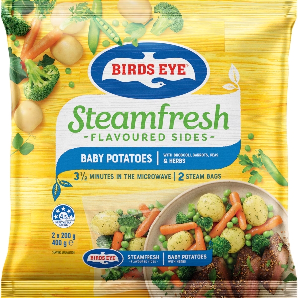 Birds Eye Steam Fresh Baby Potatoes Broccoli Carrot Peas 400g