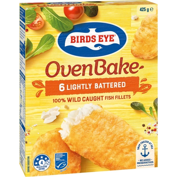 Birds Eye Oven Bake Battered Fish 6 Portions 425g