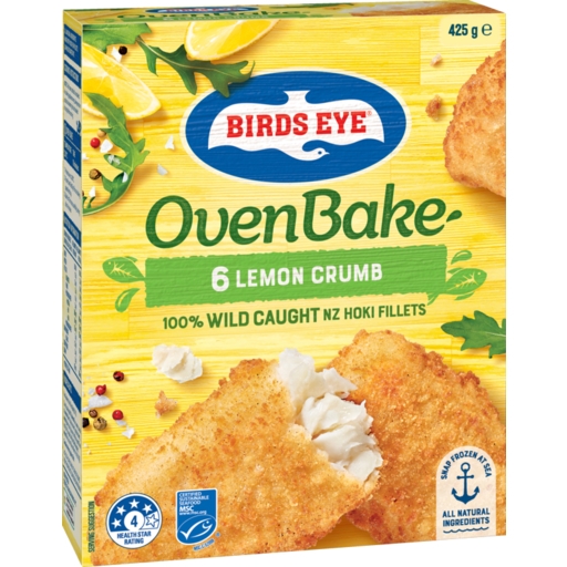 Birds Eye Oven Bake Crumbed Lemon Fish Portions 6 Pack 425g