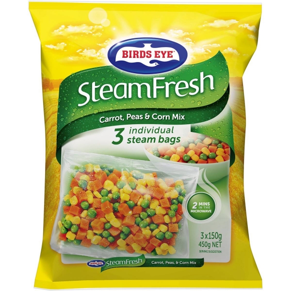 Birds Eye Steam Fresh Carrots, Peas & Corn 3 Pack 450g
