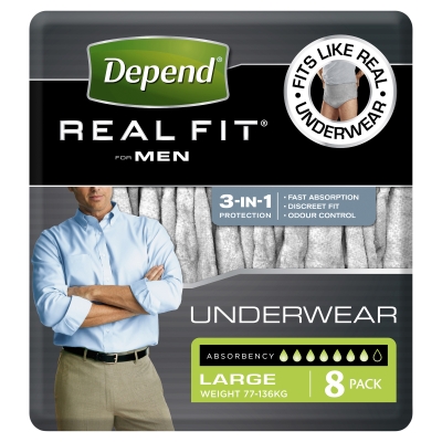 Depend Real Fit Underwear Men Large 8 Pack