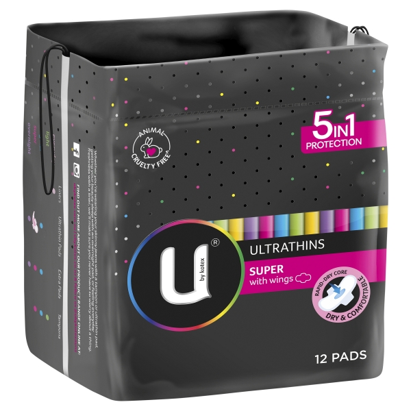 U By Kotex Ultrathins Pads Wings Super 12 Pack