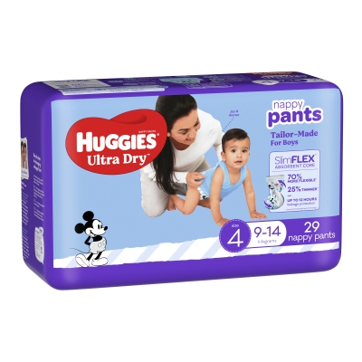 Huggies Ultra Dry Nappy Pants Boy Size 4 9-14kg 29 Pack