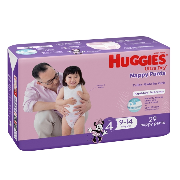 Huggies Ultra Dry Nappy Pants Girl Size 4 9-14kg 29 Pack