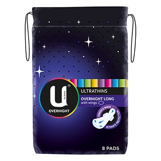 U by Kotex Ultrathins Overnight Pads Wings Long 8 Pack