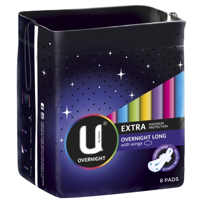 U By Kotex Overnight Extra Long Pads Wings 8 Pack