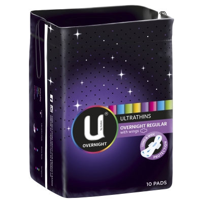 U By Kotex Ultrathins Overnight Pads Wings Regular 10 Pack