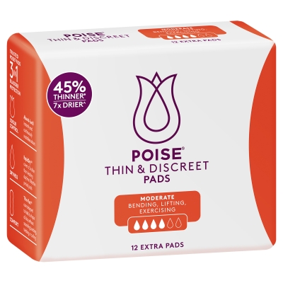 Poise Thin & Discreet Extra Pads 12 Pack