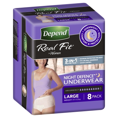 Depend Real Fit Underwear Female Night Defence Large 8 Pack