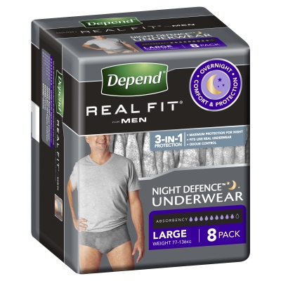 Depend Mens Underwear Night Defence Large 8 Pack