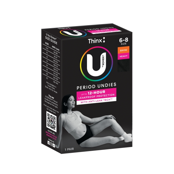 U by Kotex Period Undies Black Bikini Heavy Size 6-8 