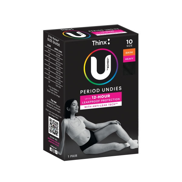 U by Kotex Period Undies Black Bikini Heavy Size 10 