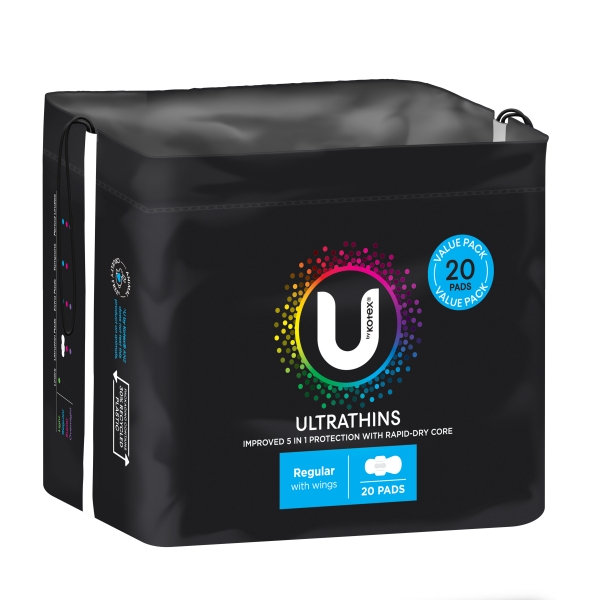U by Kotex Ultrathin Pads Regular With Wings 20 Pack