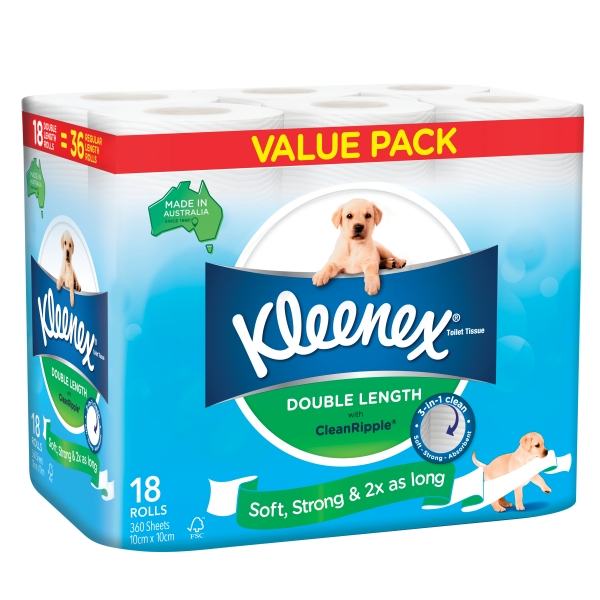 Kleenex Toilet Rolls Complete Clean Double Length 18 Pack