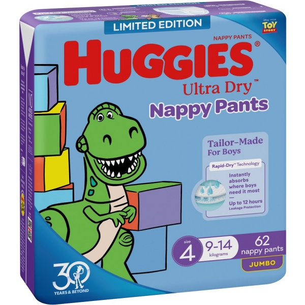 Huggies Nappy Pants Boy Size 4 9-14kg 62 Pack