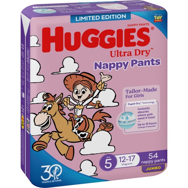 Huggies Nappy Pants Girl Size 5 12-17kg 54 Pack