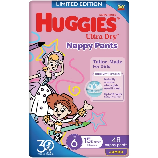 Huggies Nappy Pants Girl Size 6 15+kg 48 Pack