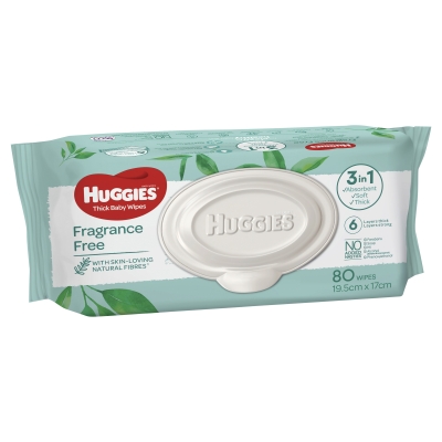 Huggies Baby Wipes Fragrance Free 80 Pack