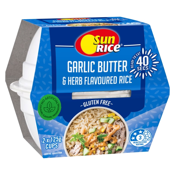 SunRice Garlic Butter & Herb Rice Cups 2 Pack x 125g