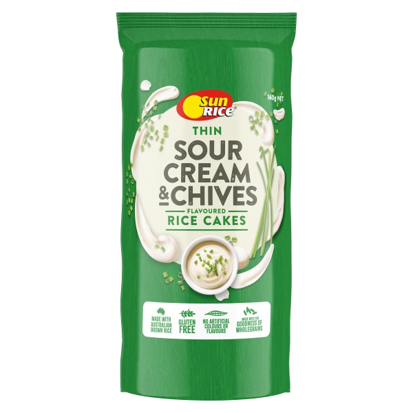 Sunrice Thin Rice Cakes Sour Cream & Chives 160g