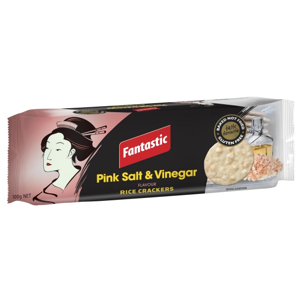 Fantastic Rice Crackers Pink Salt & Vinegar 100g