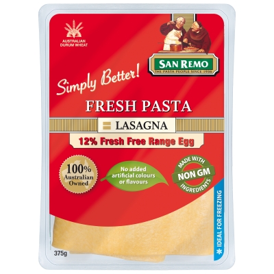 San Remo Fresh Traditional Egg Lasagna Sheets 375g