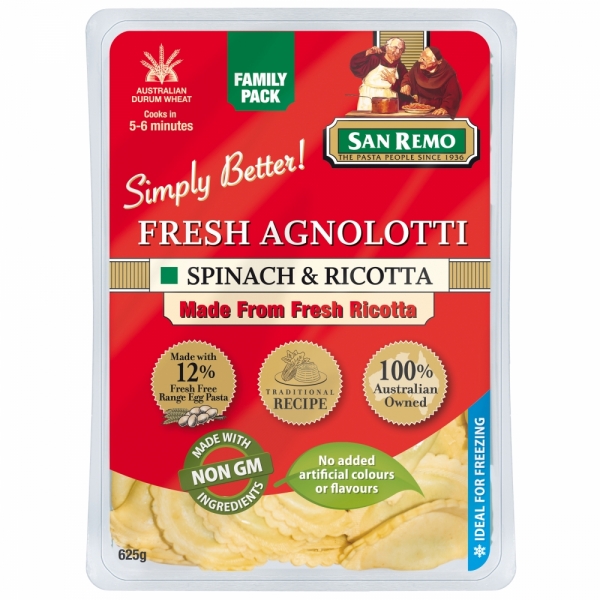 San Remo Fresh Pasta Agnolotti Spinach & Ricotta 625g