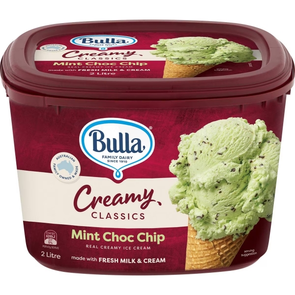 Bulla Ice Cream Creamy Classics Mint Choc Chip 2lt