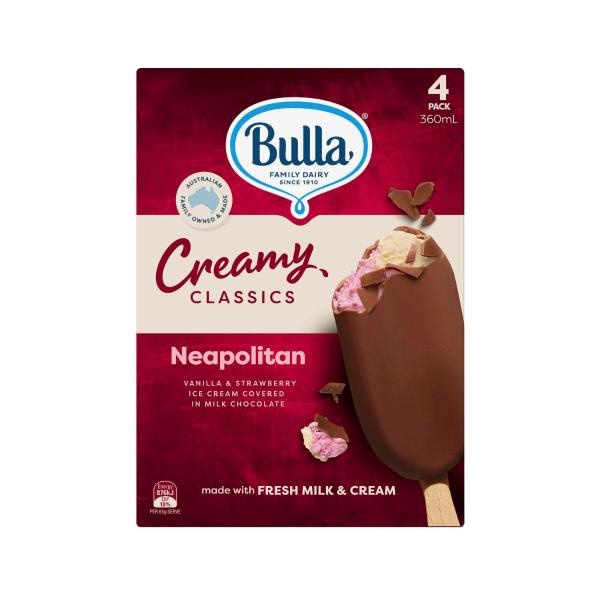 Bulla Creamy Classics Ice Cream Neapolitan 4 Pack 360ml | Adelaide's ...