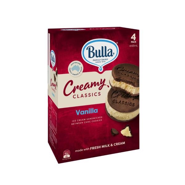Bulla Creamy Classics Sandwiches Vanilla 4 Pack 448ml | Adelaide's ...