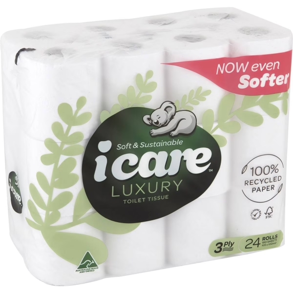 iCare 100% Recycled Toilet Roll 24 Pack