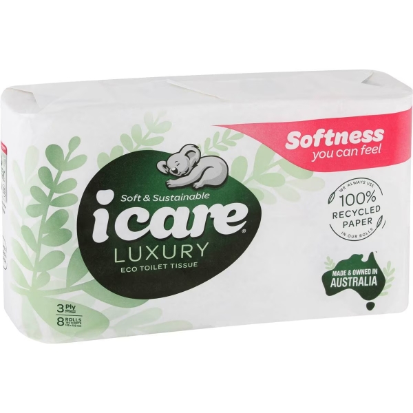 ICare Toilet Rolls 100% Recycled 8 Pack