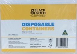 Black & Gold Food Containers Rectangle 750ml 25 Pack