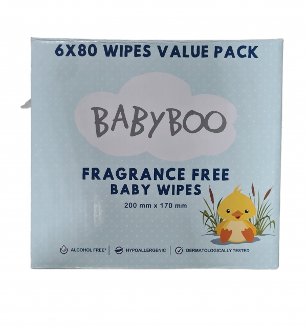 BabyBoo Wipes Fragrance Free 6 x 80 Pack
