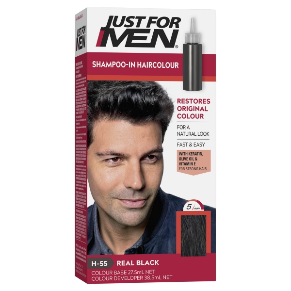 Just For Men Shampoo In Haircolour Natural Real Black 60ml