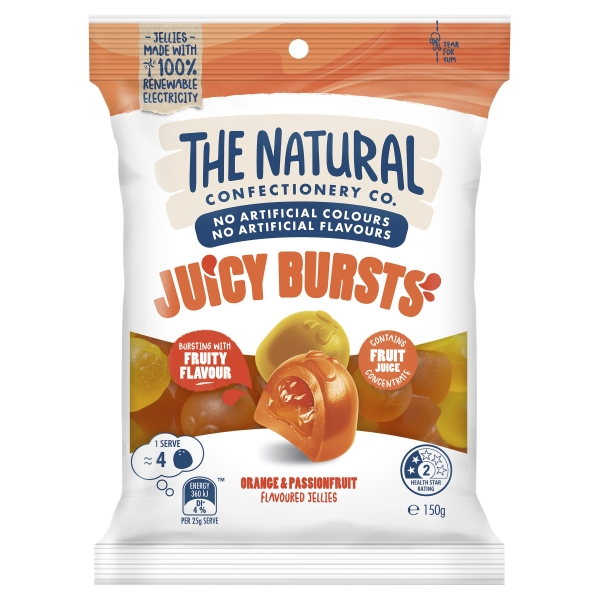 The Natural Confectionery Co Juicy Bursts Orange & Passionfruit 150g