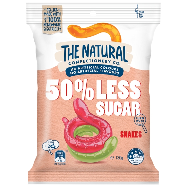 The Natural Confectionery Co Snakes 50% Less Sugar 130g 