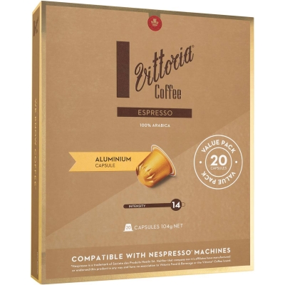 Vittoria Aluminium Capsules (Nespresso Compatible) Espresso 20 Pack